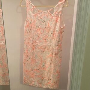 Miss Me White Dress with Coral and Mint Abstract Print